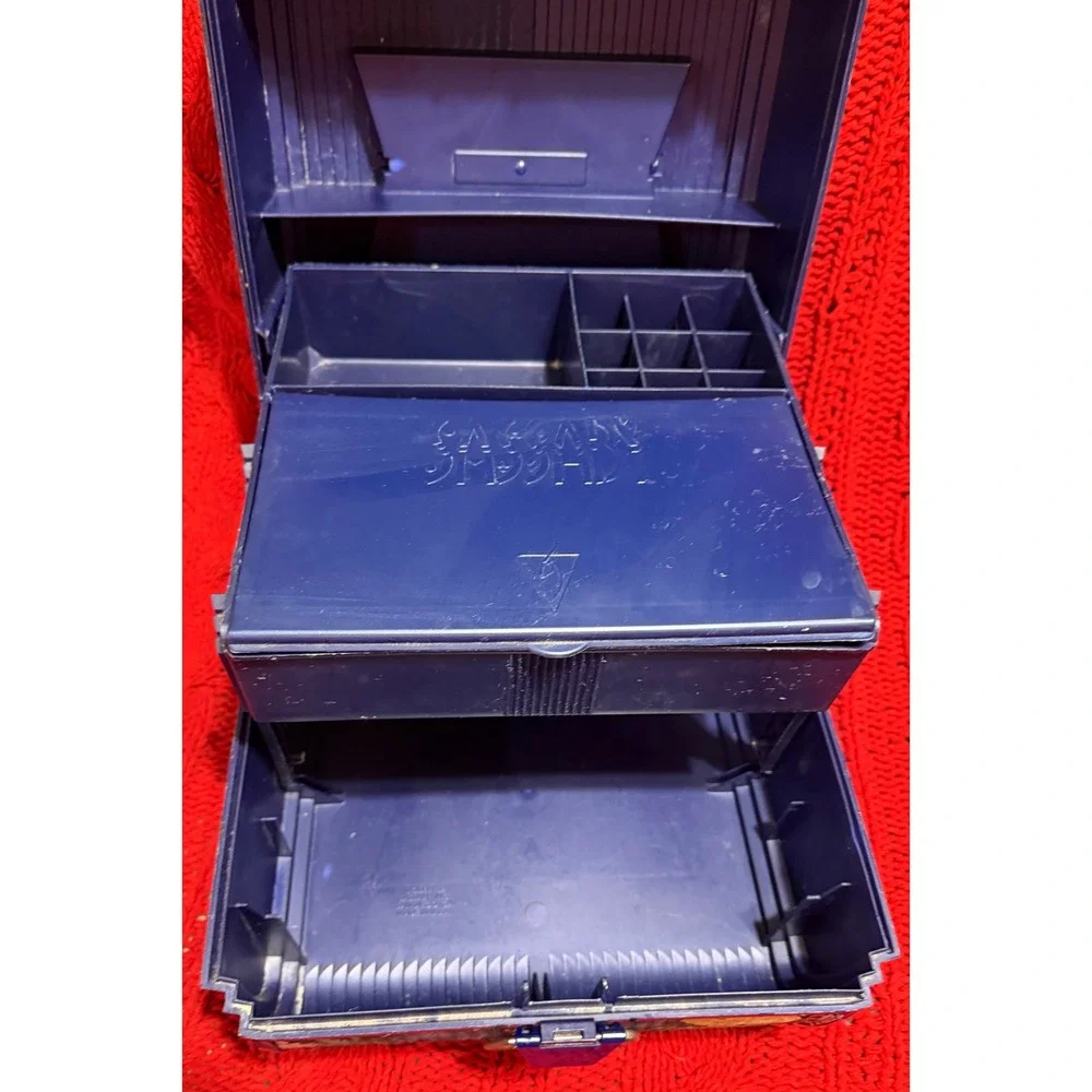 Vintage Sassaby Makeup Organizer Box Floral Navy Blue 90s Vanity Case Mirror